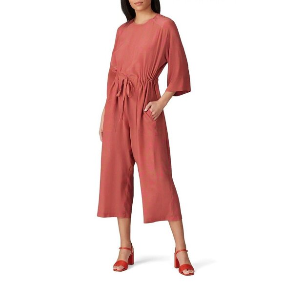 No.6 Ida Pink Printed Silk 3/4 Sleeve Wide Leg Jumpsuit Women's Size 3 Large L - Picture 1 of 12